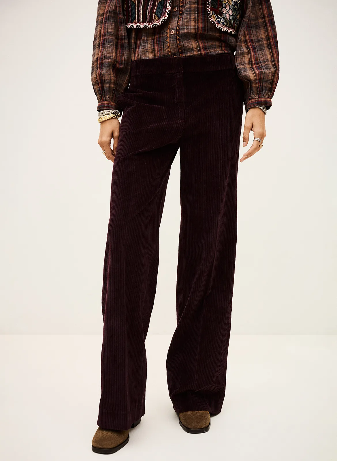 Pantalon large en velours côtelé Prune VILY