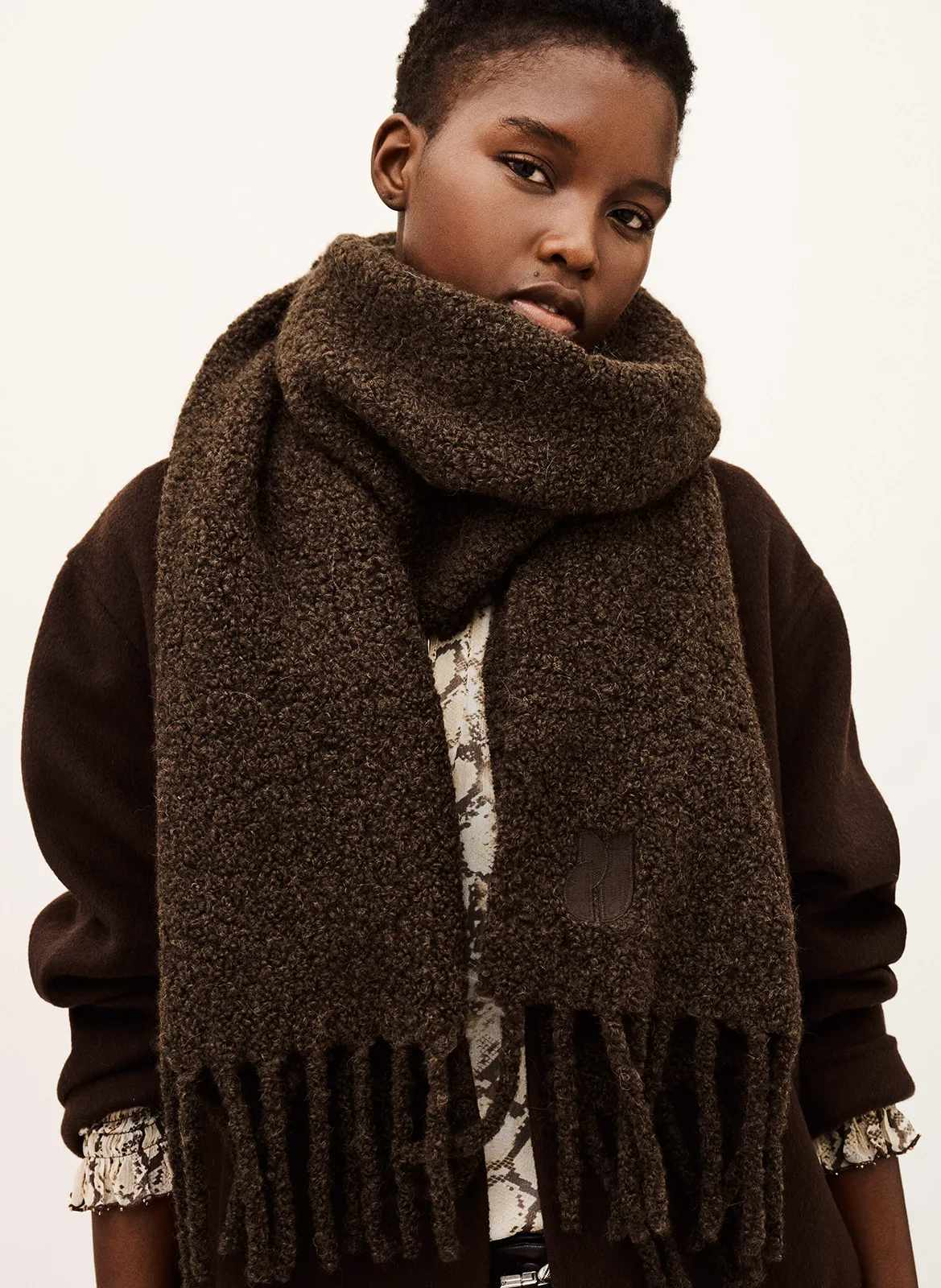 Echarpe en laine mélangée Marron SASHA