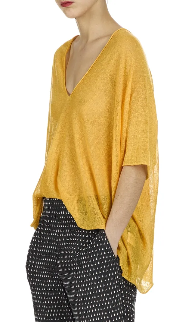 Pull oversize en lin col V Jaune