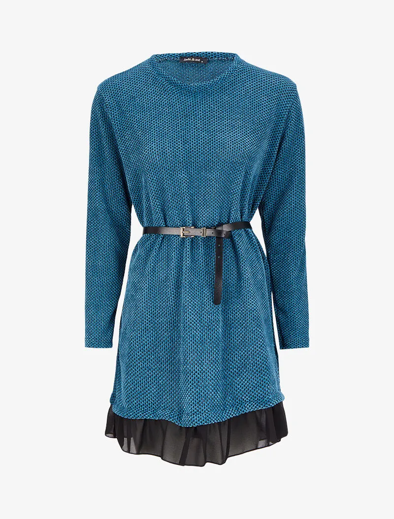 Tunique texturée à bords volantés - Bleu