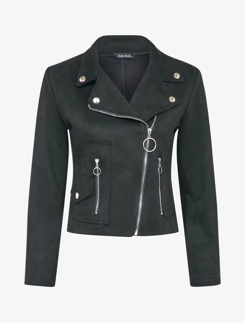 Veste unie courte en suédine - Noir