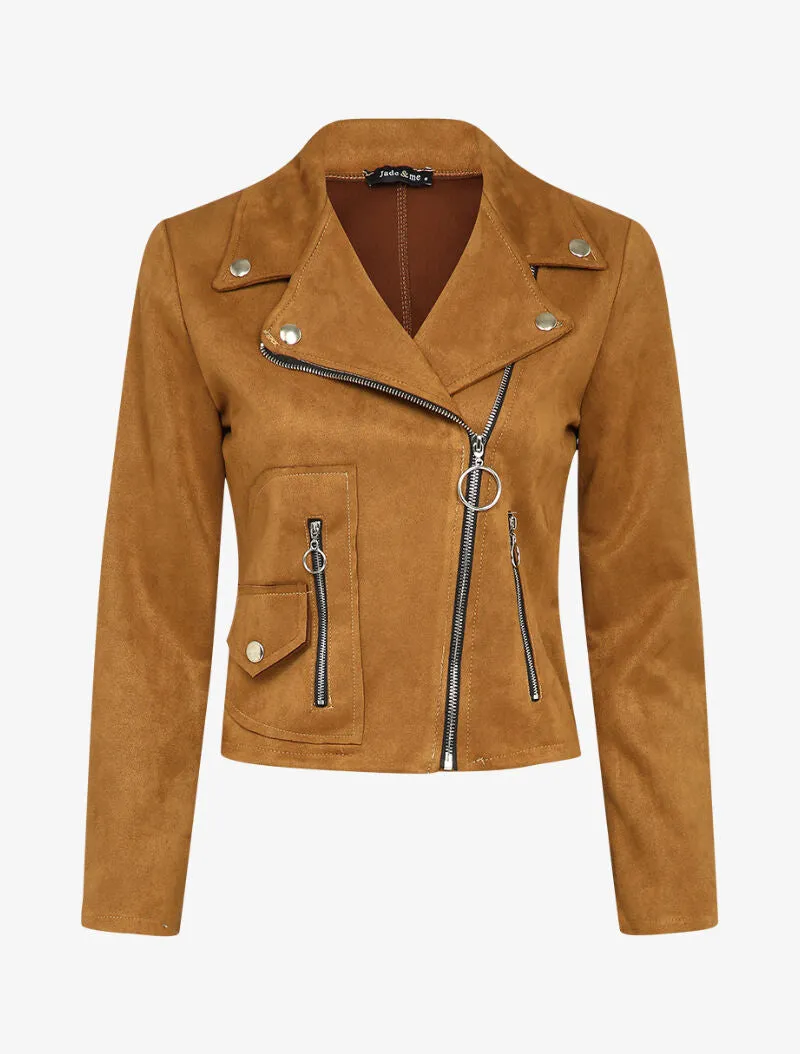 Veste unie courte en suédine - Camel