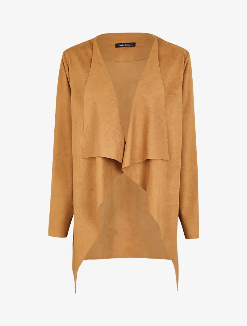 Veste 3/4 suédée à pans asymétriques - Camel