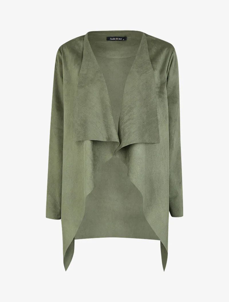 Veste 3/4 suédée à pans asymétriques - Kaki