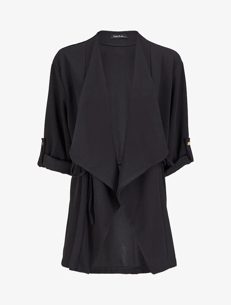 Veste à pans asymétriques et liens de serrage - Noir
