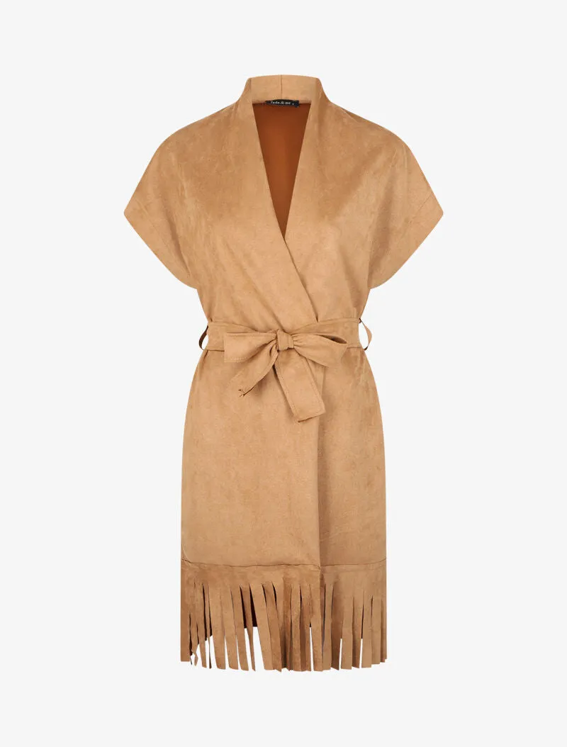 Veste à franges en suédine - Camel