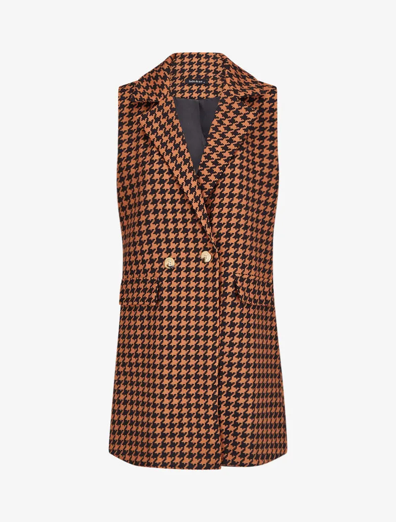 Veste style blazer à imprimé pied de poule - Camel/noir