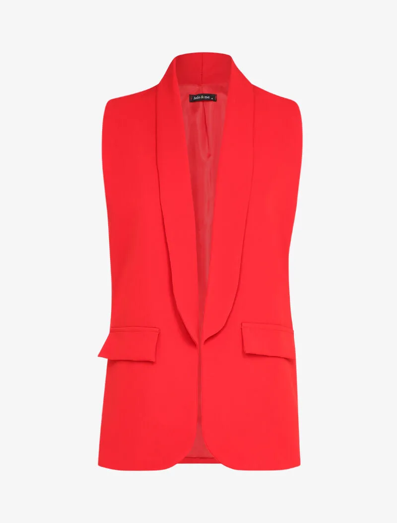 Veste sans manches à col tailleur et poches décoratives - Rouge