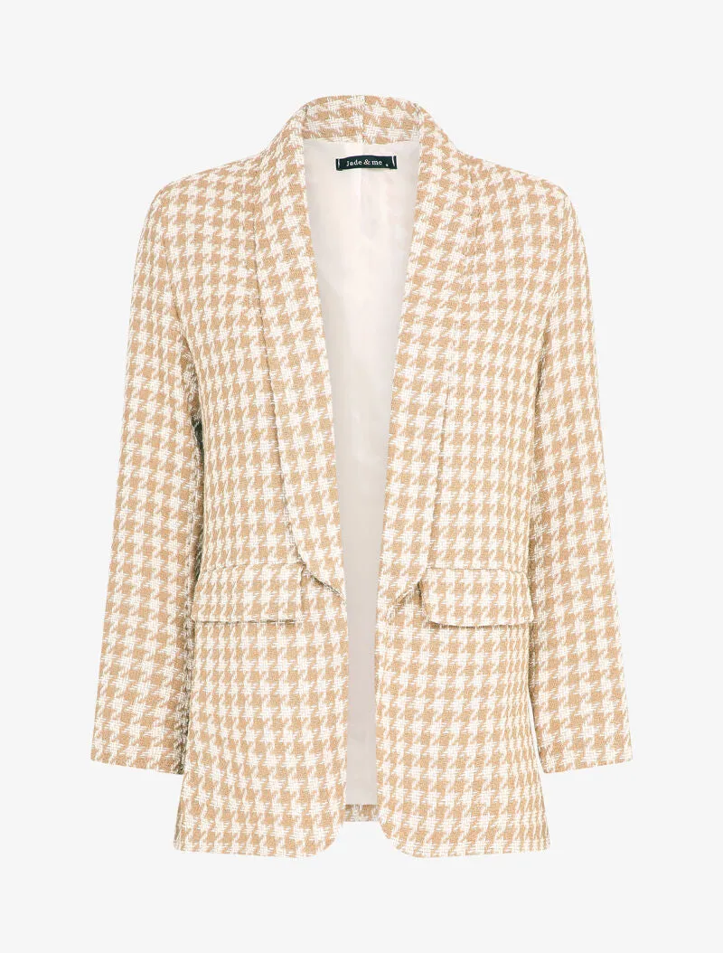 Veste effet tweed à imprimé pied de poule - Beige