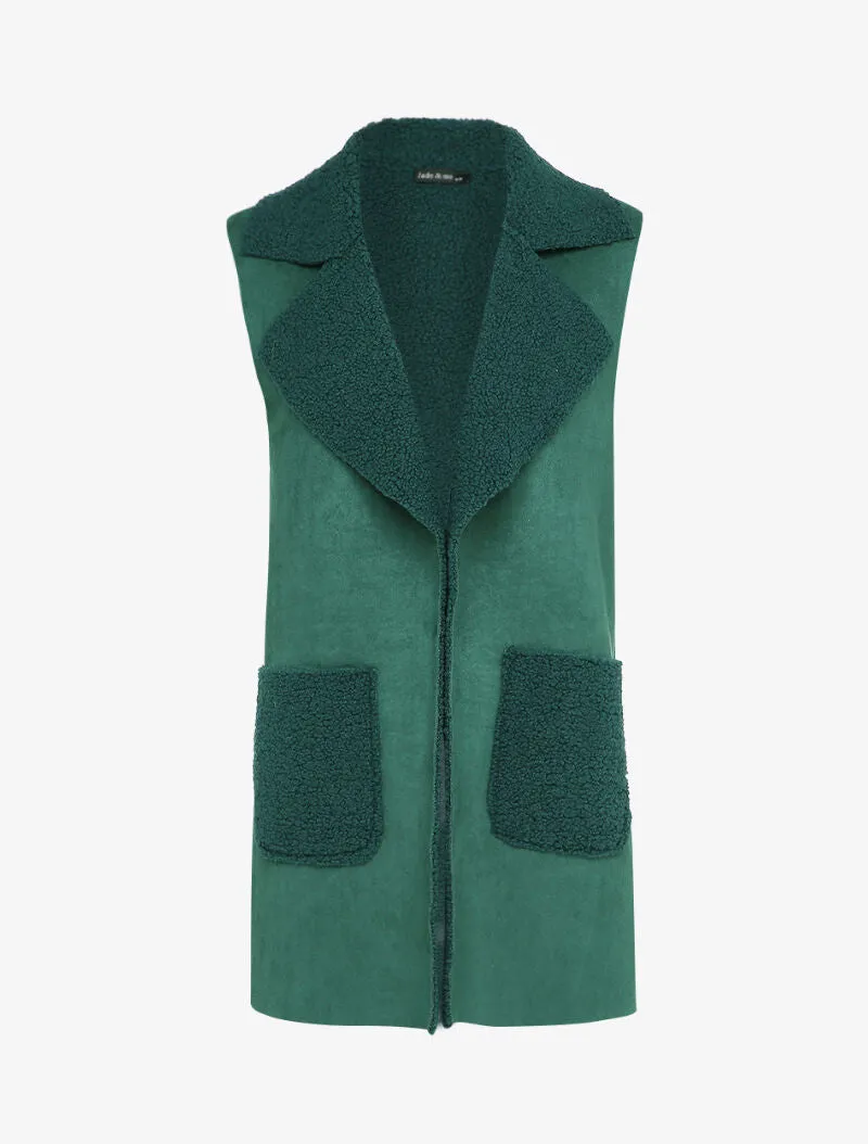 Veste sans manche style peau de mouton retournée - Vert sapin