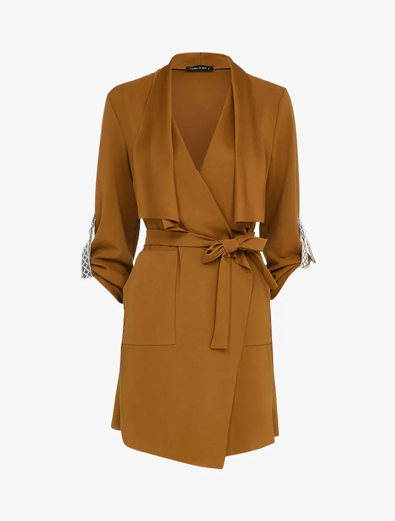 Veste à col châle asymétrique - Camel