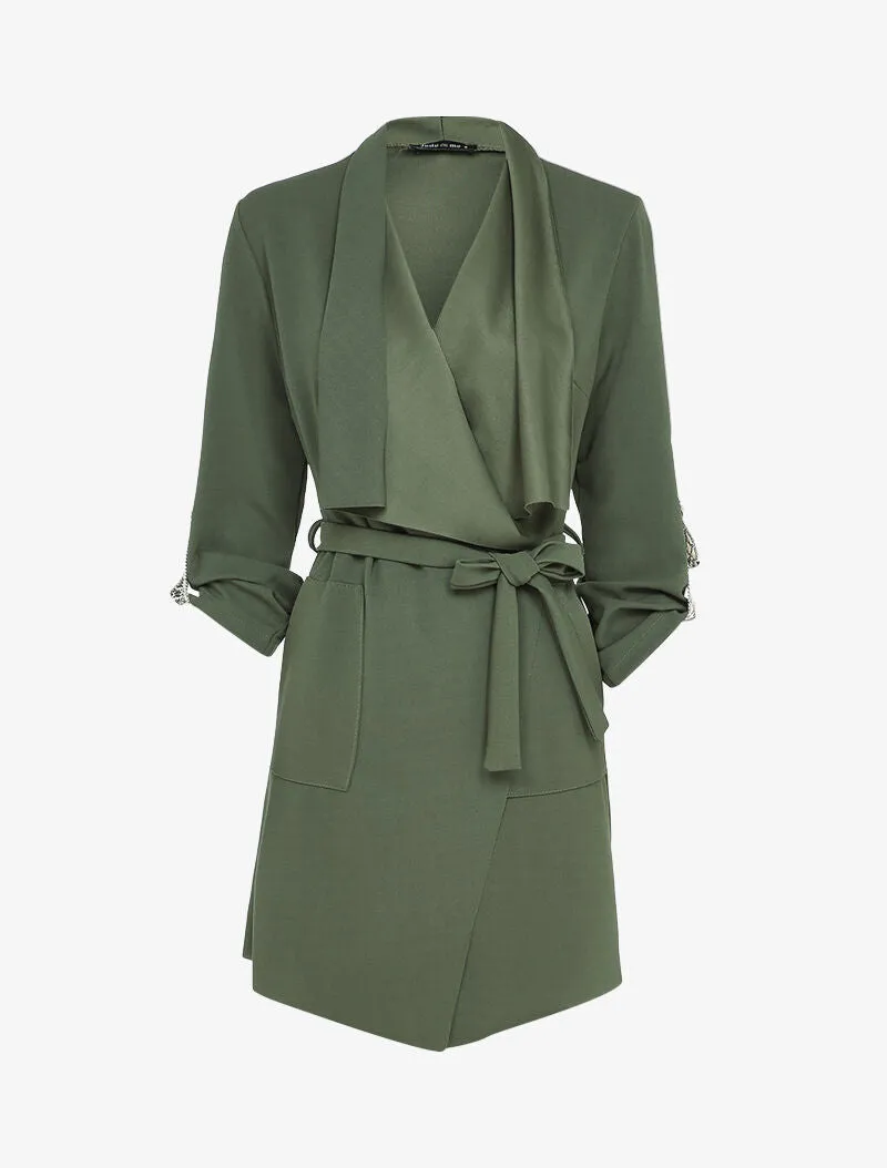 Veste à col châle asymétrique - Vert olive