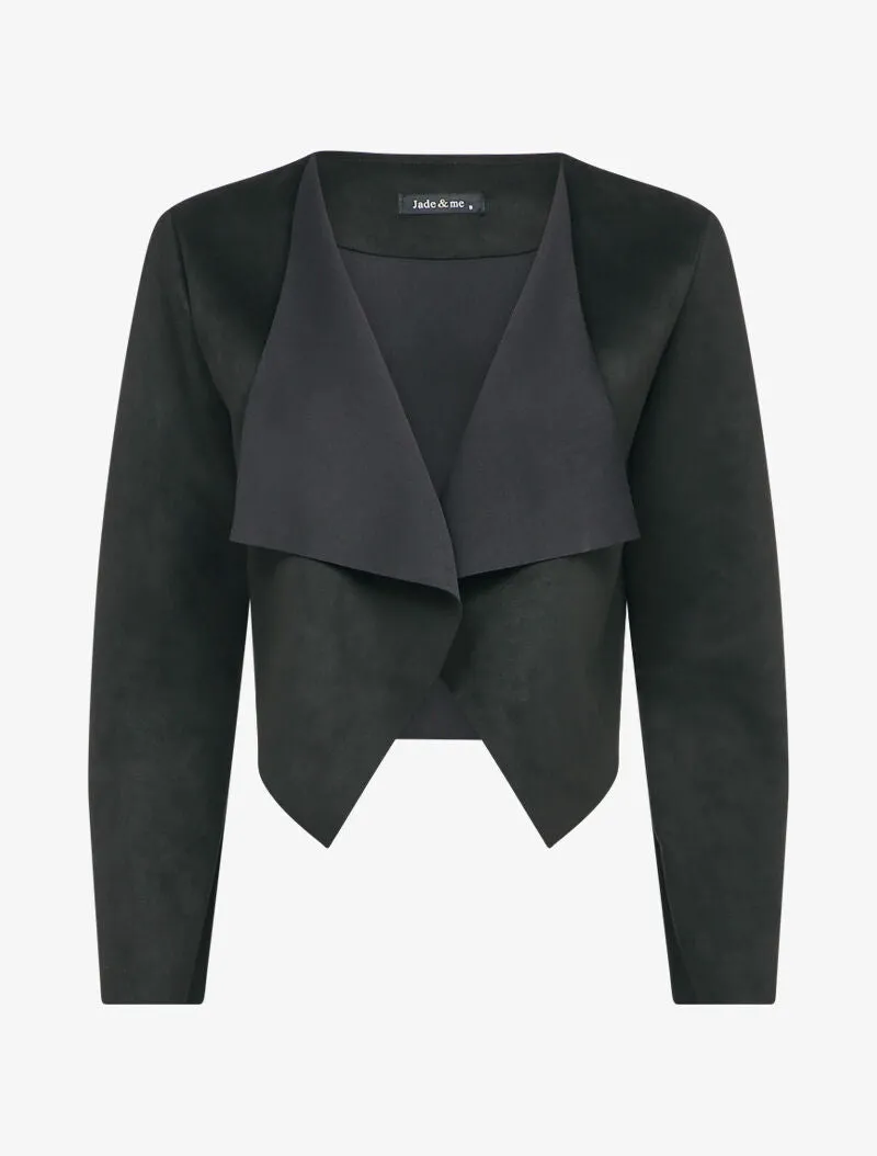 Veste courte en suédine à pans asymétriques - Noir
