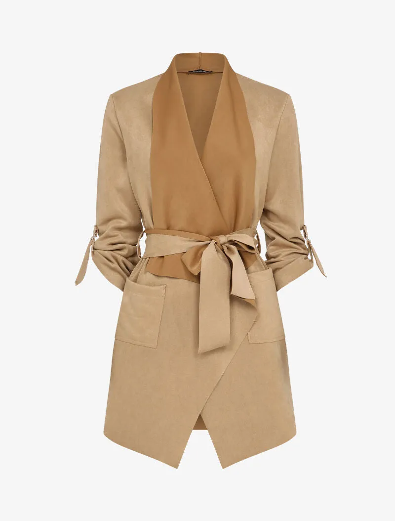 Veste suédée à manches rabattables - Beige