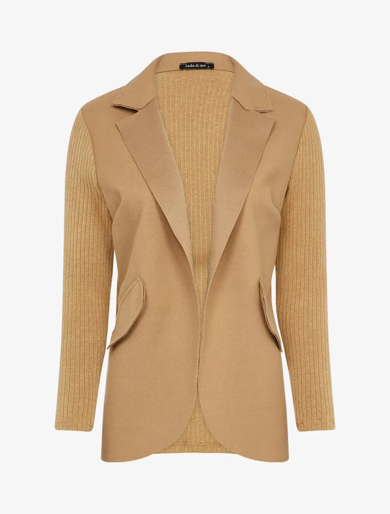 Veste en feutrine et maille côtelée - Camel