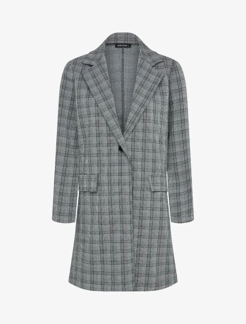 Veste mi-longue à motif carreaux - Noir
