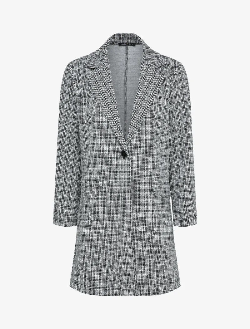 Veste mi-longue à motif petits carreaux - Noir