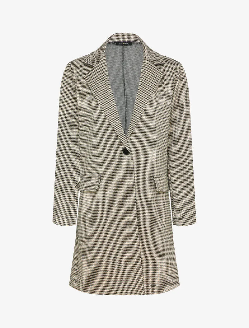 Veste mi-longue à motif pied de poule - Beige