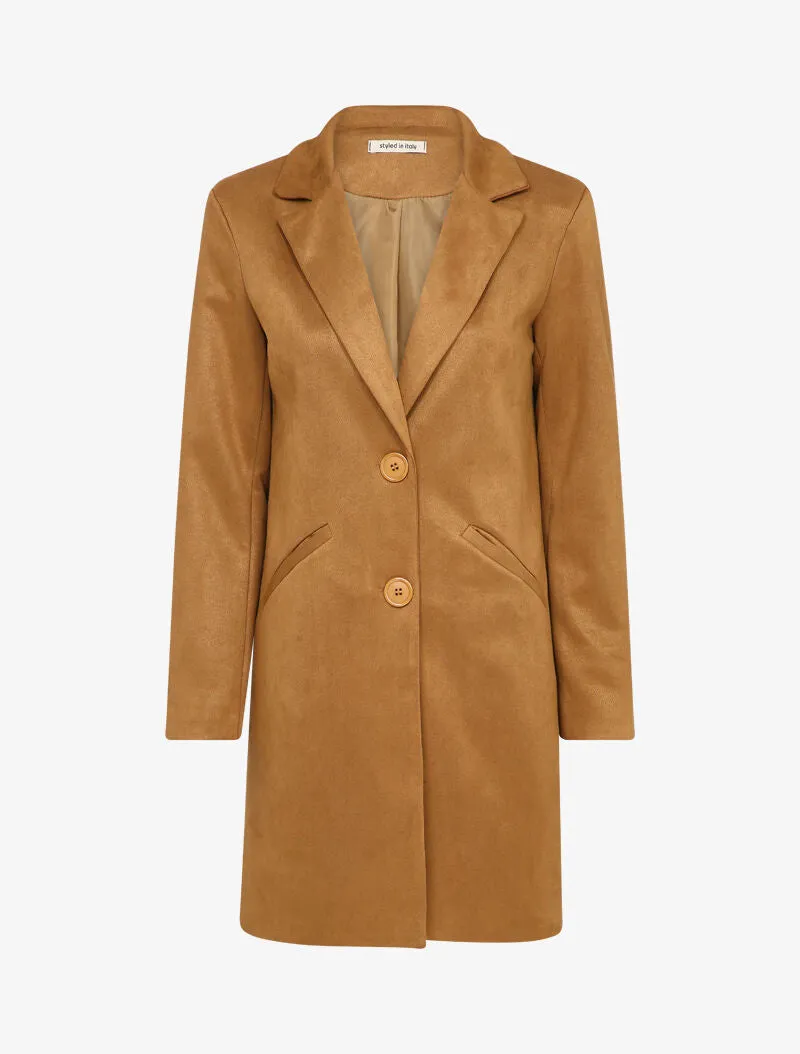 Veste longue en suédine - Camel