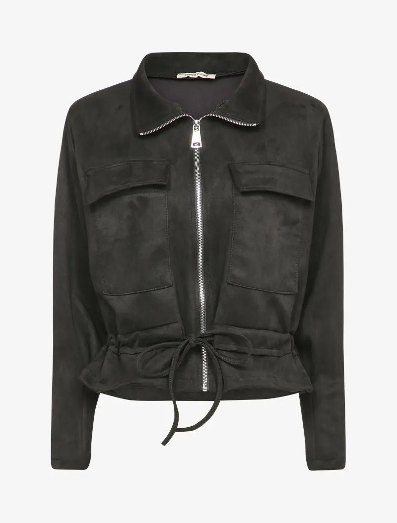 Veste courte en suédine à poches à rabat - Noir