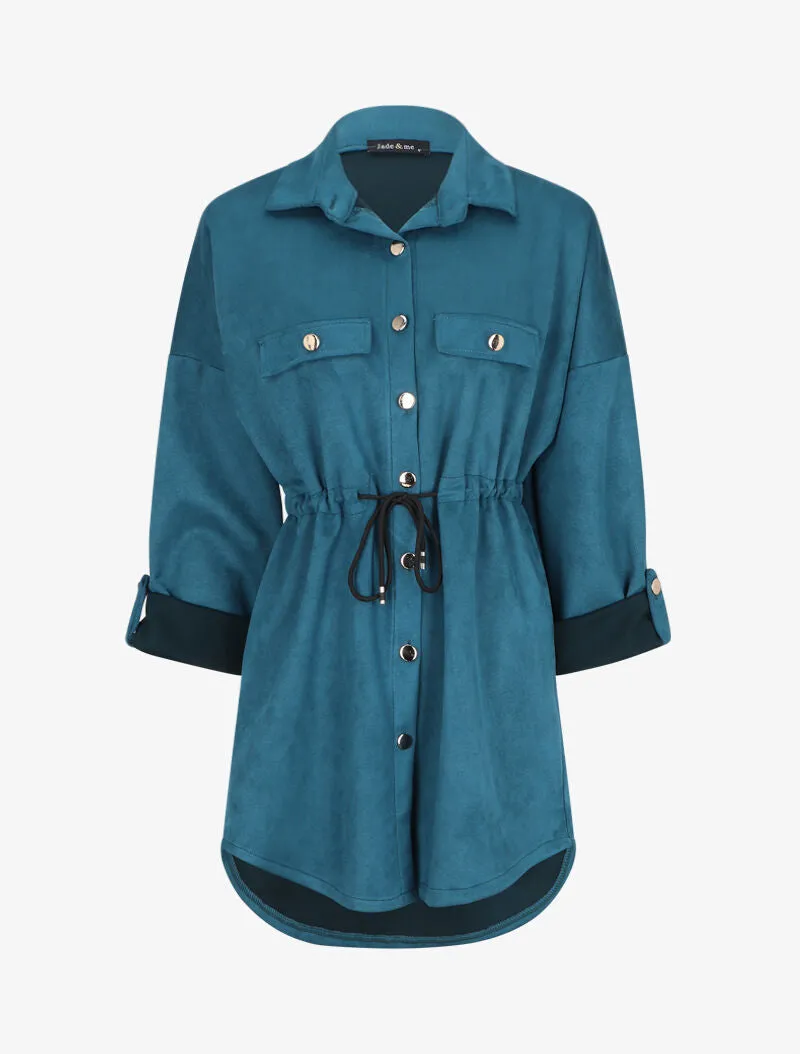 Veste en suédine à manches rabattables - Bleu canard