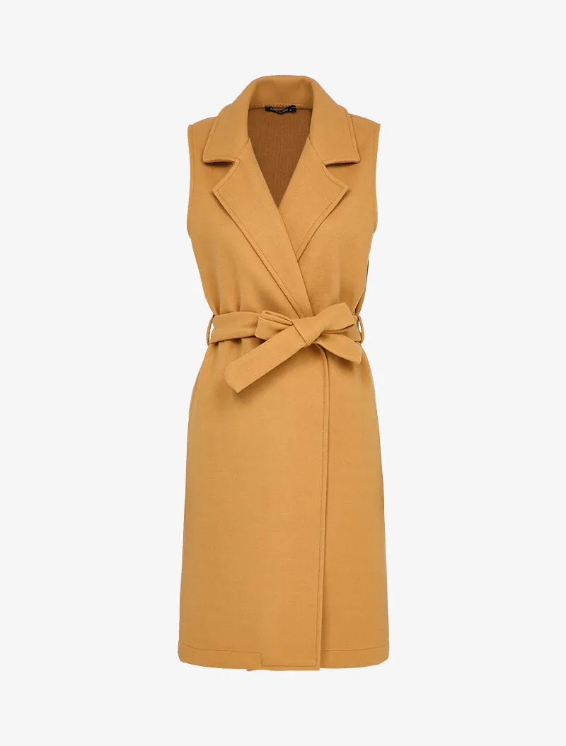 Veste longue sans manches à pans asymétriques - Camel