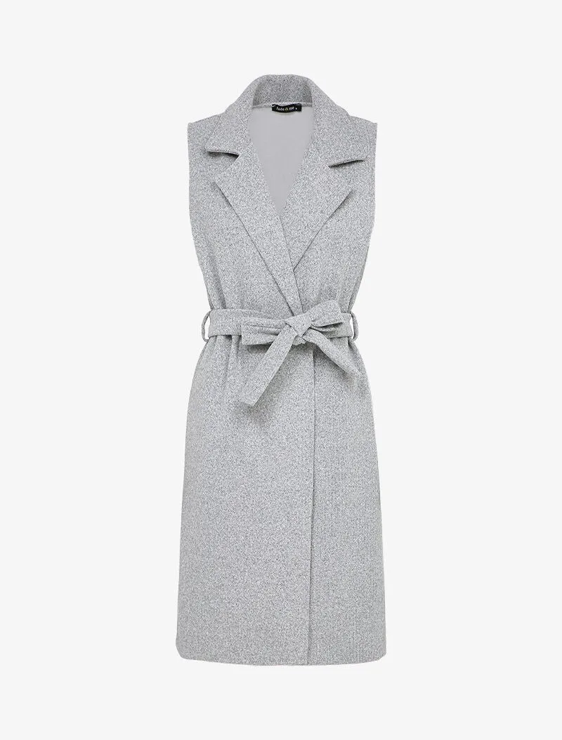 Veste longue sans manches à pans asymétriques - Gris chiné