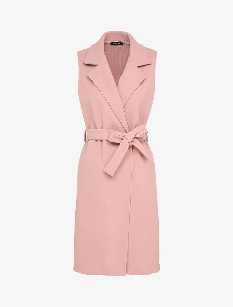 Veste longue sans manches à pans asymétriques - Rose