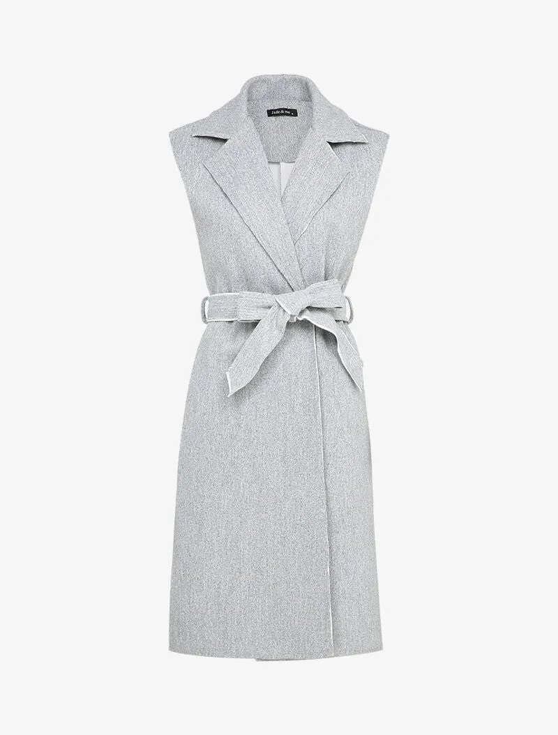 Veste mi-longue sans manches - Gris chiné