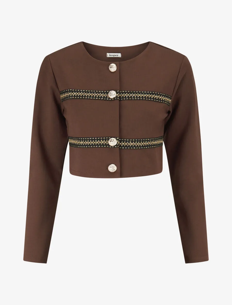 Veste courte à bandes stylisées dorées - Marron