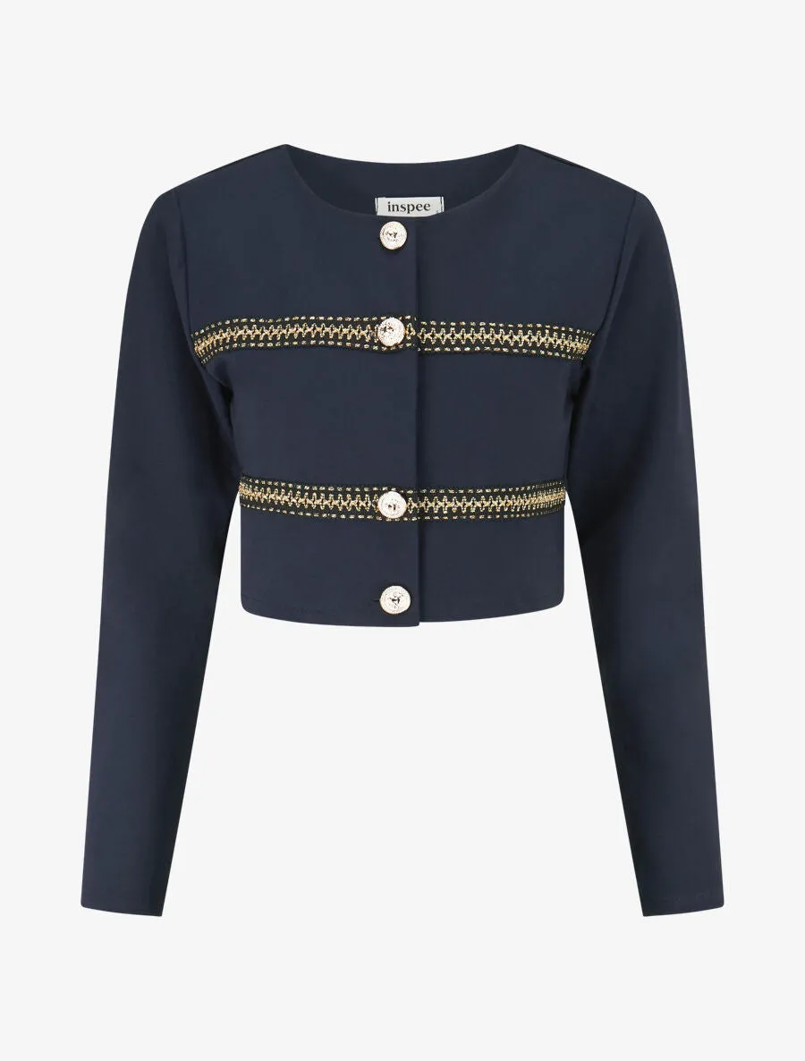 Veste courte à bandes stylisées dorées - Marine