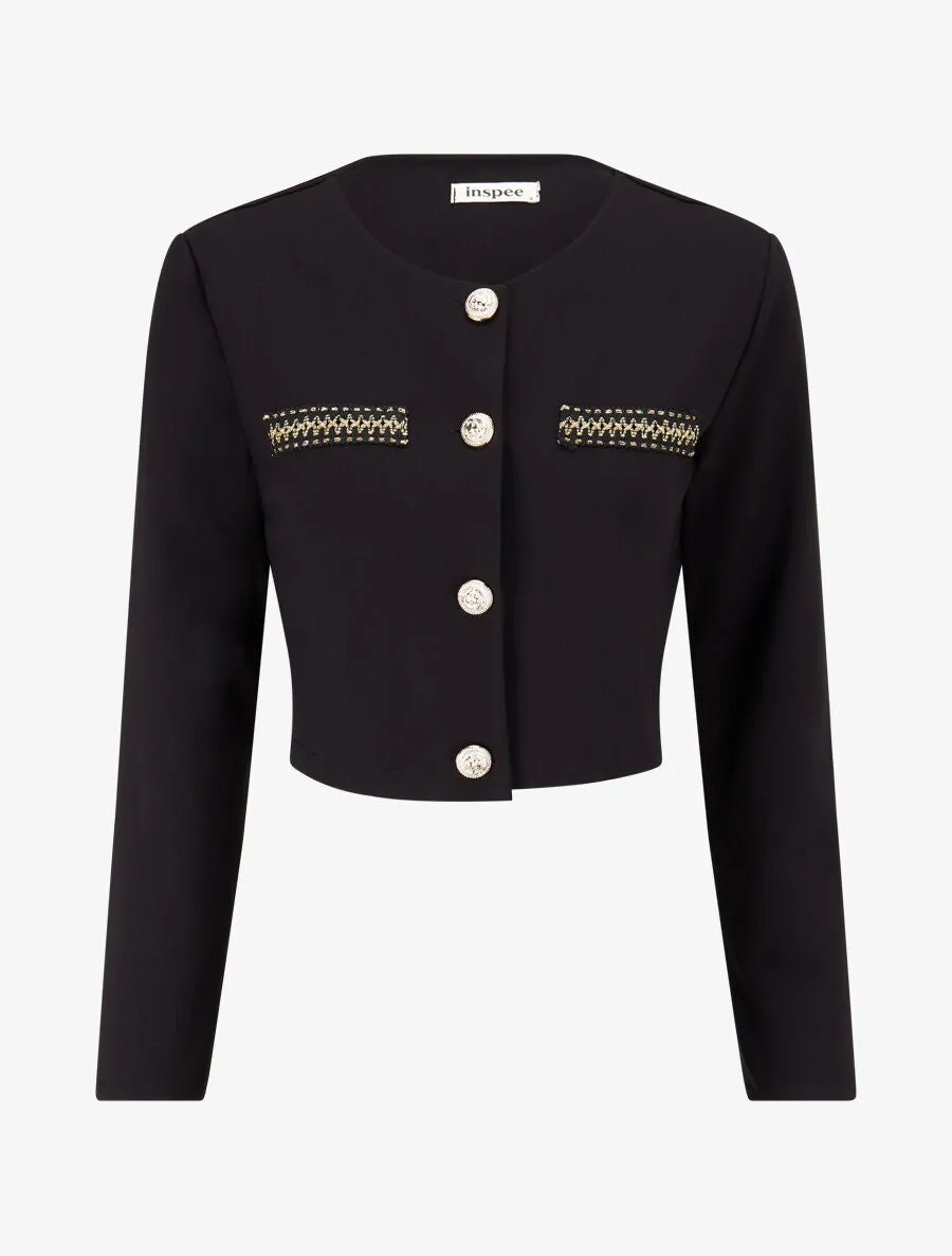 Veste courte empiécement brodé - Noir