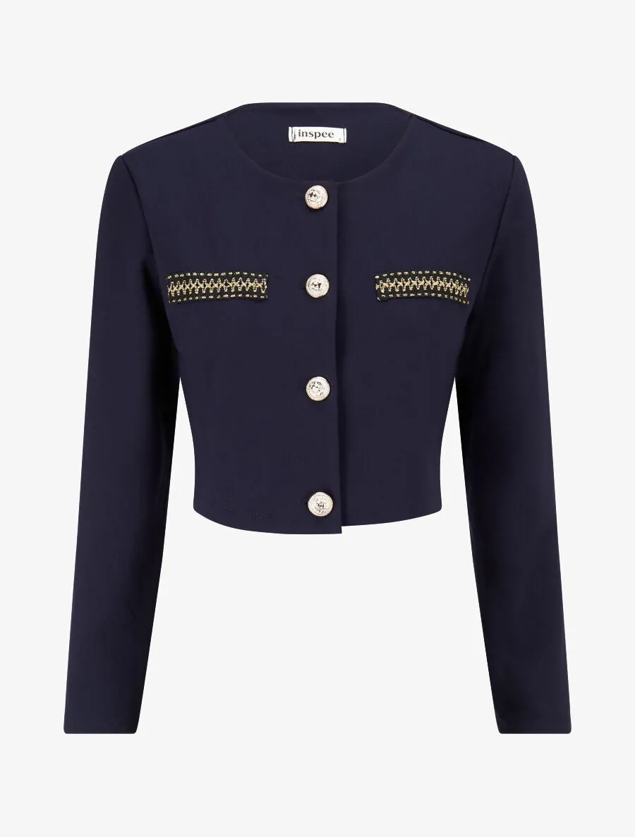 Veste courte empiécement brodé - Marine