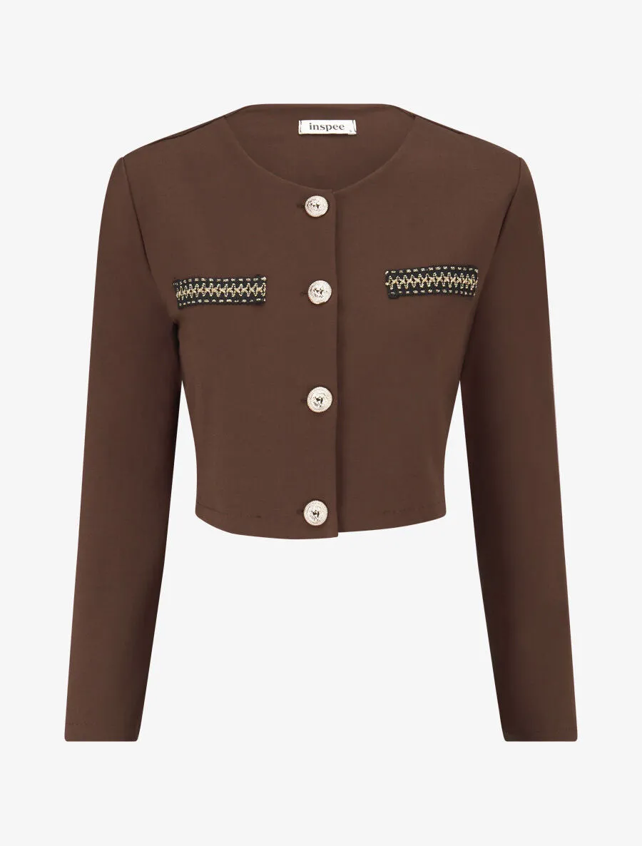 Veste courte empiécement brodé - Marron
