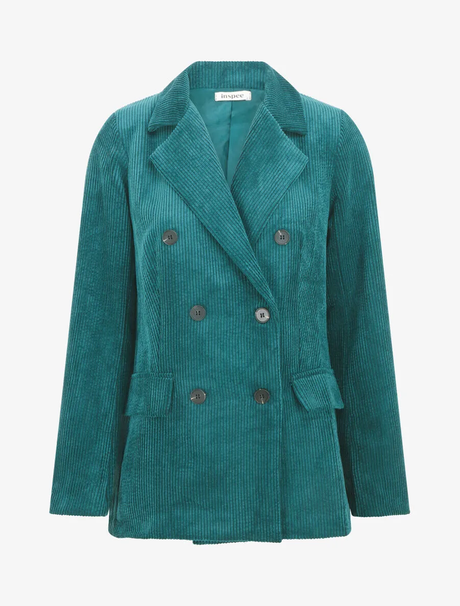 Veste uni en velours - Bleu canard