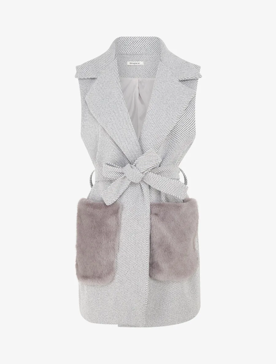 Veste à empiècement fourrure synthétique effet fausses poches - Gris