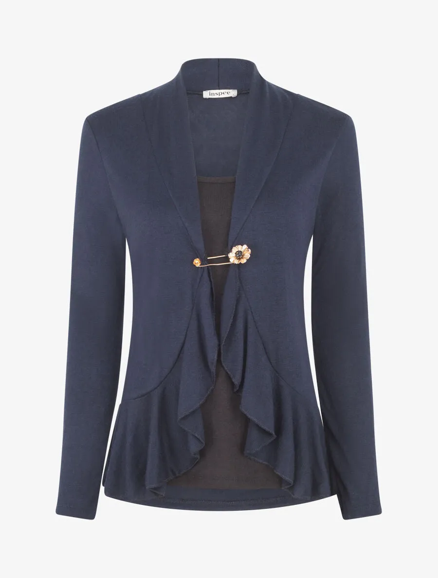 Top uni trompe l'oeil à empiècement broche - Marine
