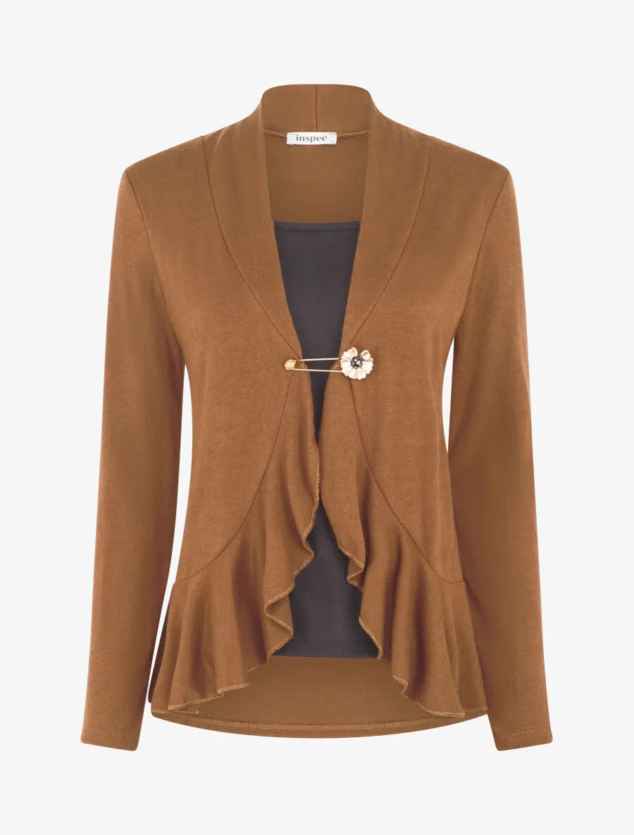 Top uni trompe l'oeil à empiècement broche - Camel