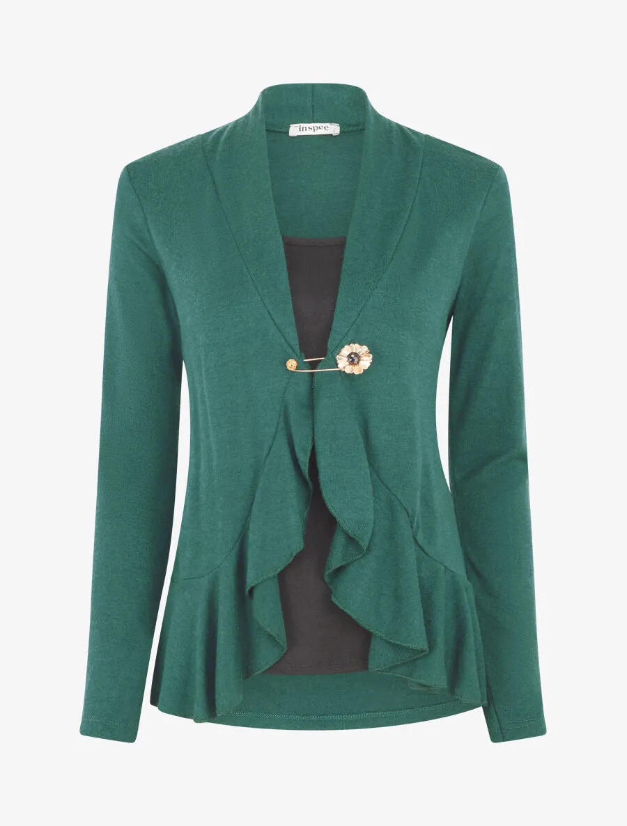 Top uni trompe l'oeil à empiècement broche - Vert sapin