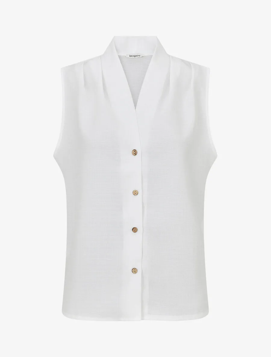 Top uni sans manches boutonné - Blanc