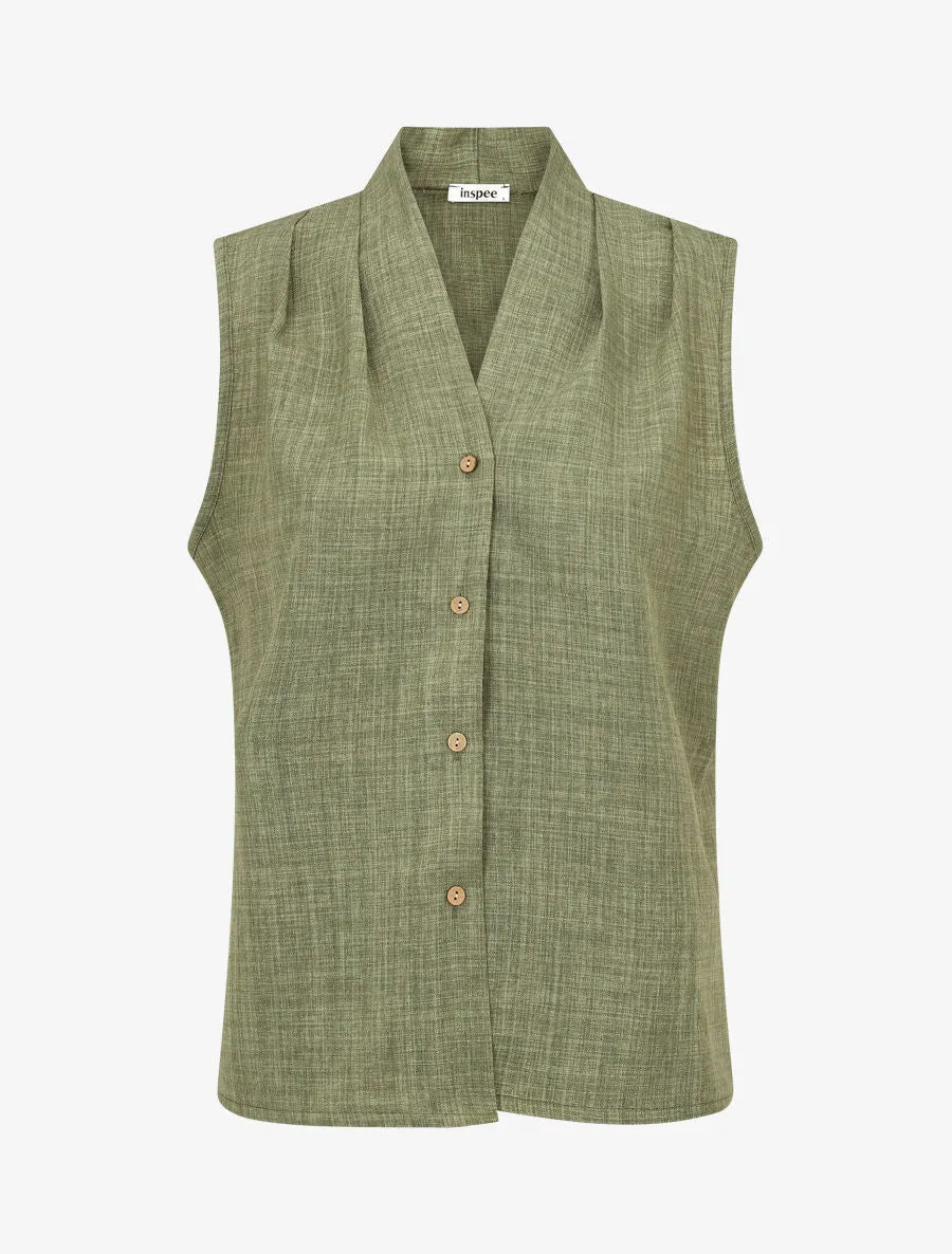 Top uni sans manches boutonné - Kaki