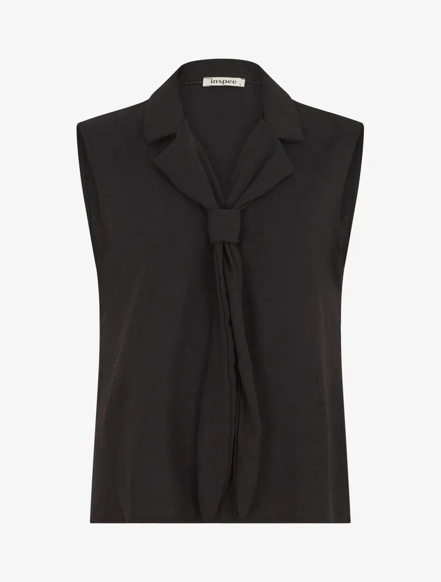Top uni à col style cravate - Noir