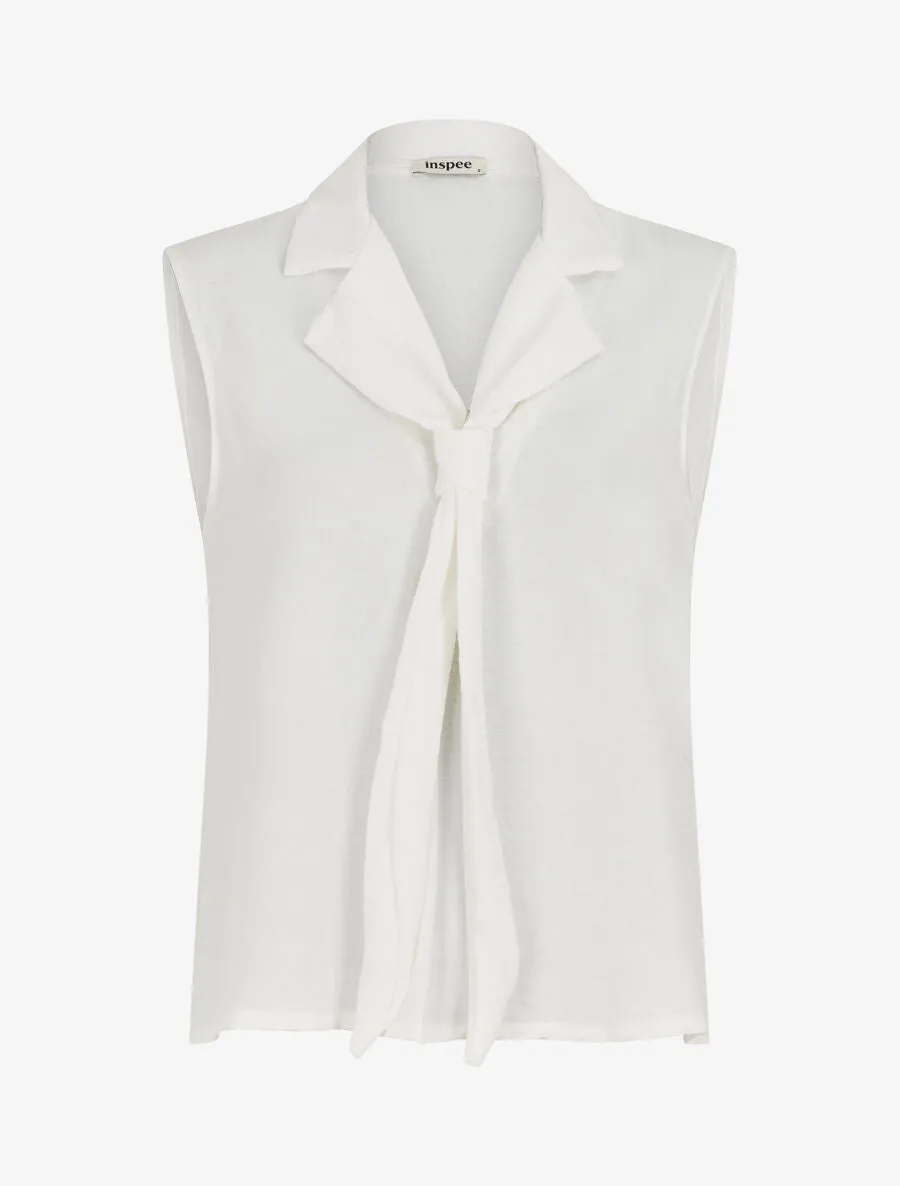 Top uni à col style cravate - Blanc