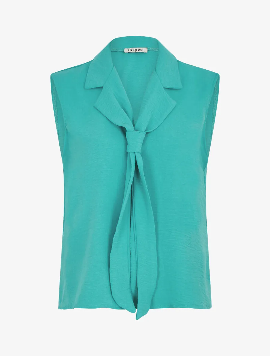 Top uni à col style cravate - Bleu canard