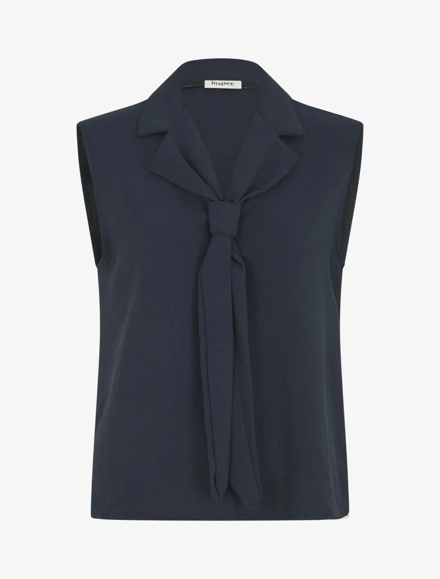 Top uni à col style cravate - Marine