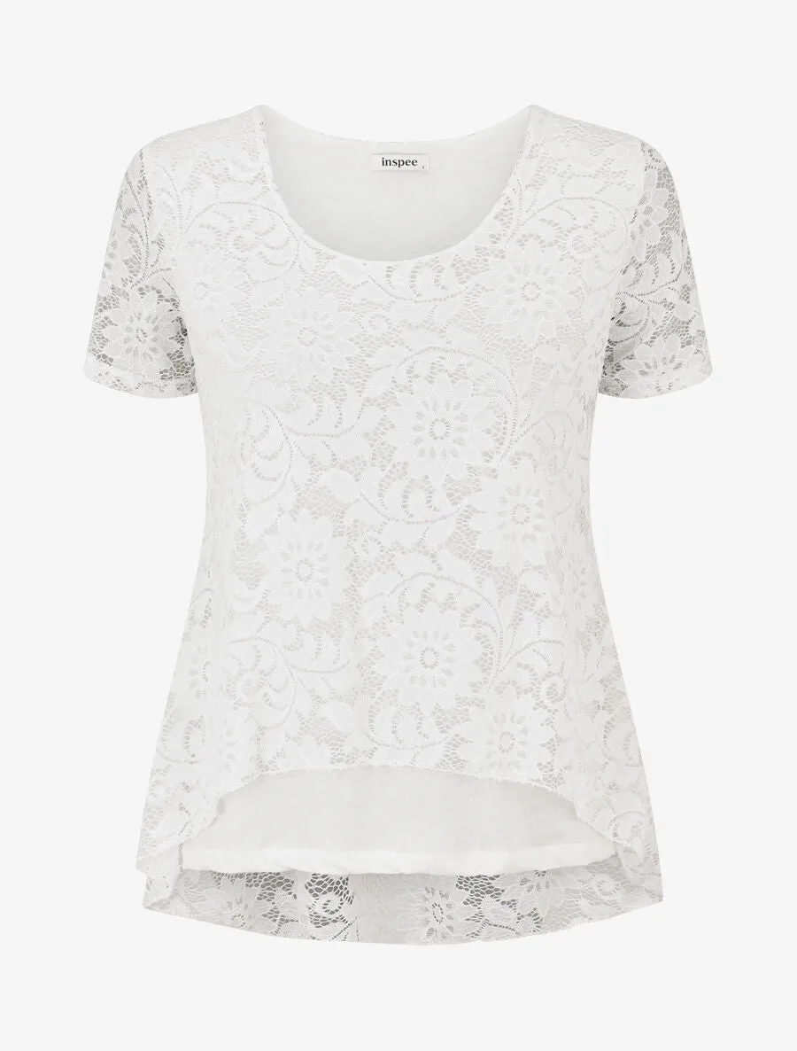 Top uni en dentelle - Blanc