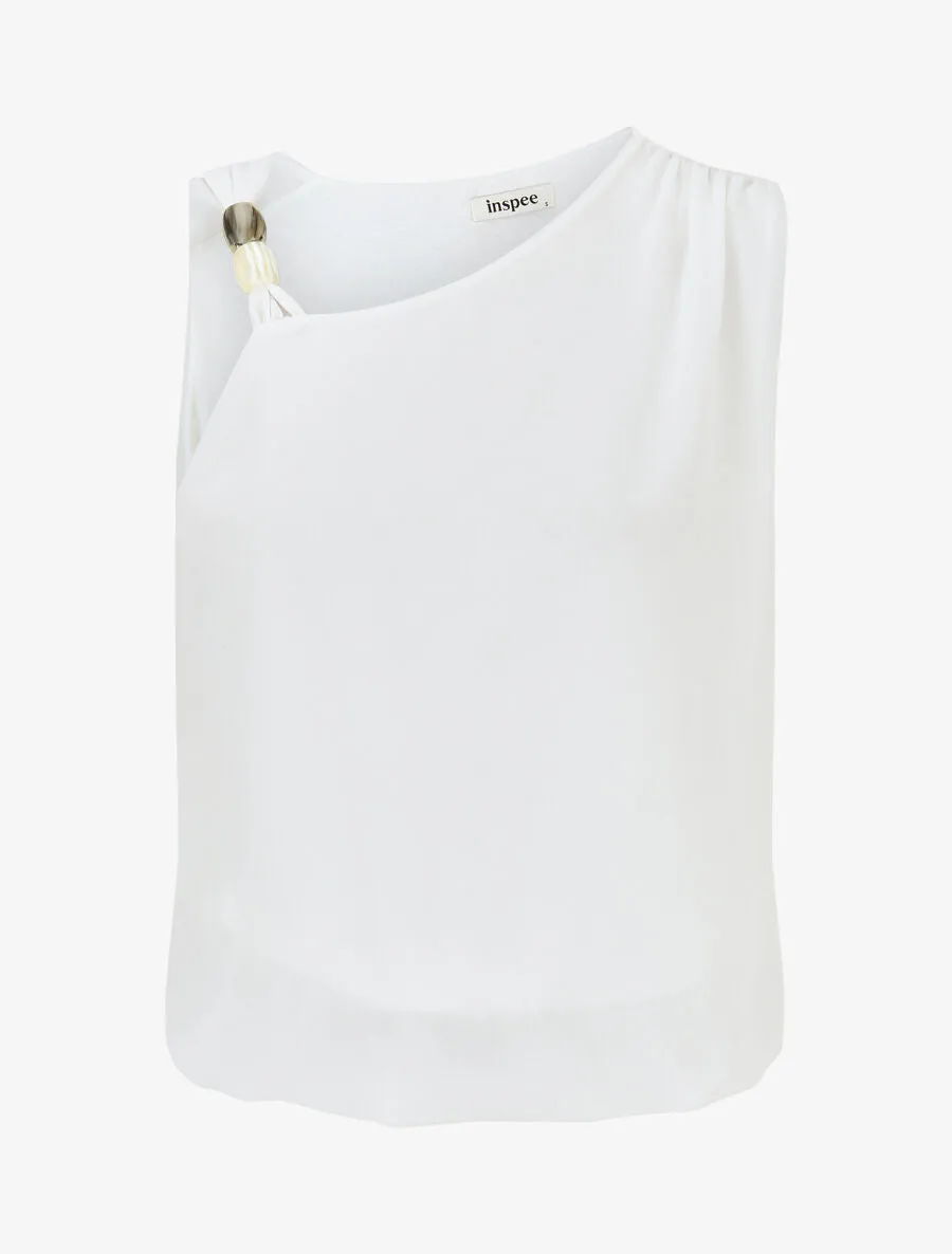 Top uni à bretelle et empiècement pierre - Blanc