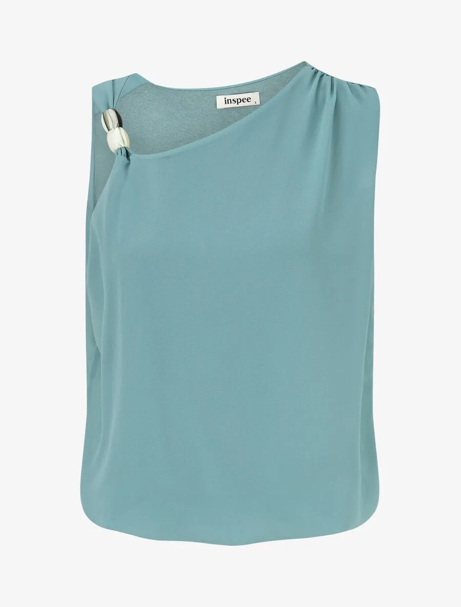 Top uni à bretelle et empiècement pierre - Turquoise