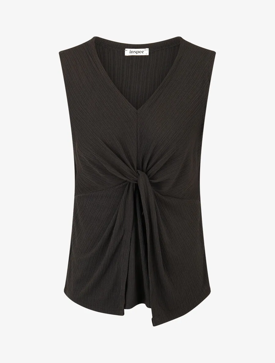 Top uni à col en V - Noir