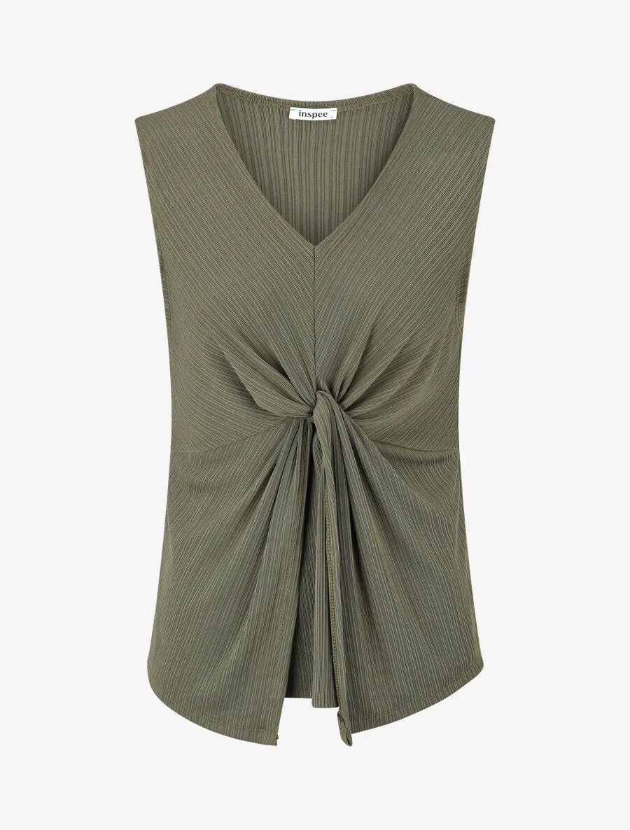 Top uni à col en V - Kaki